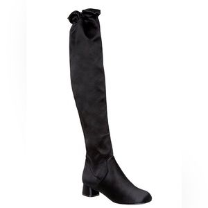🆕 Leon Max Black Gathered-Cuff App Thigh High Over-the-Knee Boot 6.5